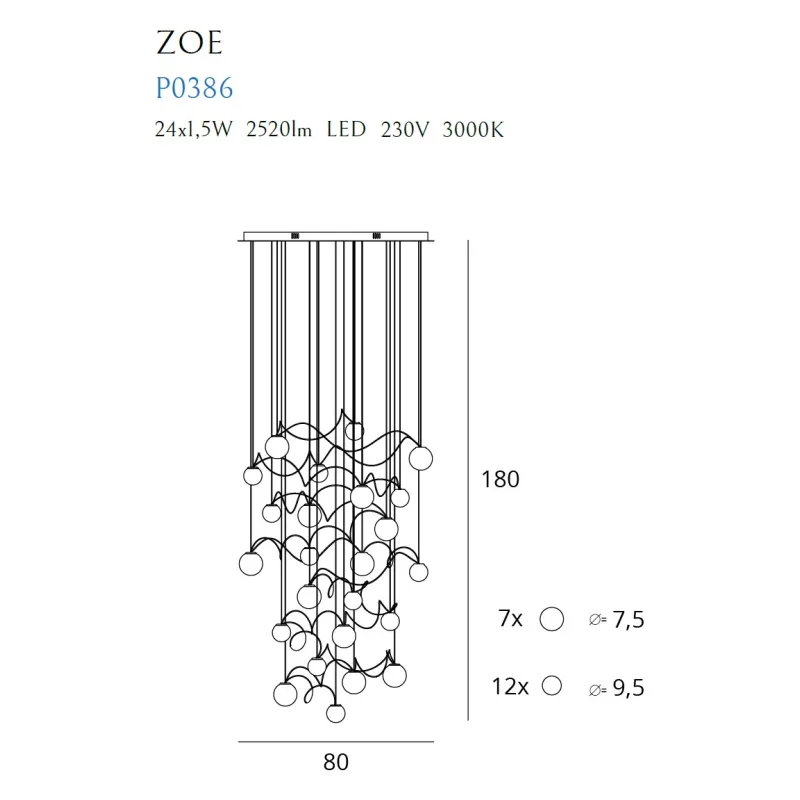 Suspensie ZOE P0386 Max Light LED, Crom, Polonia