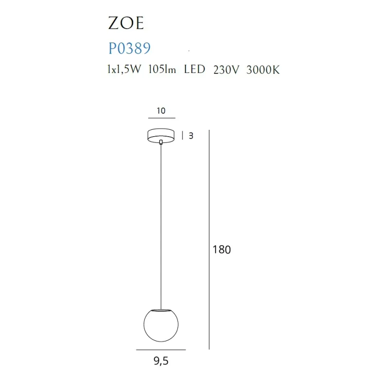 Pendul ZOE 1 P0389 Max Light LED, Auriu, Polonia