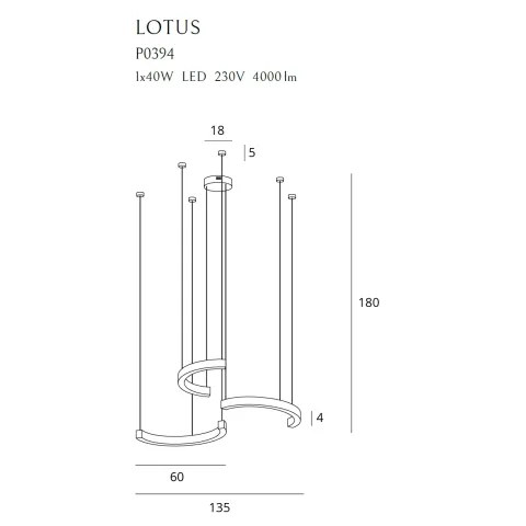 Suspensie LOTUS P0394D Max Light LED, Auriu, Polonia