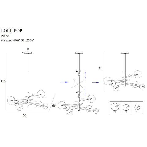 Candelabru LOLLIPOP6 P0395 Max Light G9, Negru, Polonia
