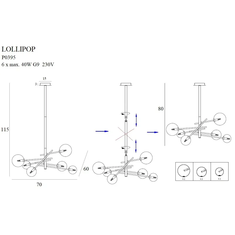 Candelabru LOLLIPOP6 P0395 Max Light G9, Negru, Polonia