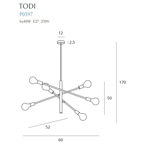 Suspensie TODI P0397 Max Light E27, Negru, Polonia