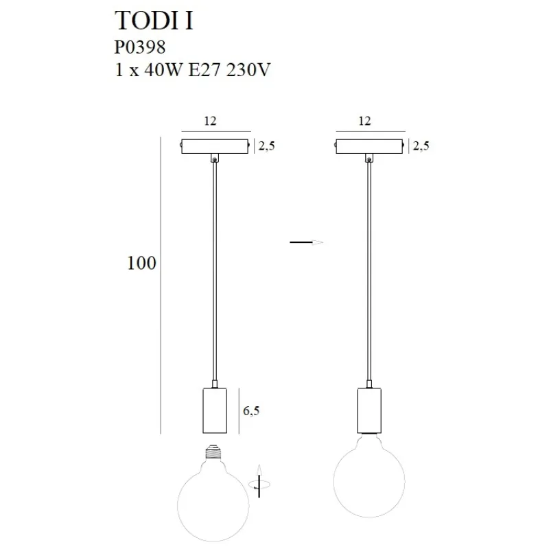 Pendul TODI P0398 Max Light E27, Negru, Polonia