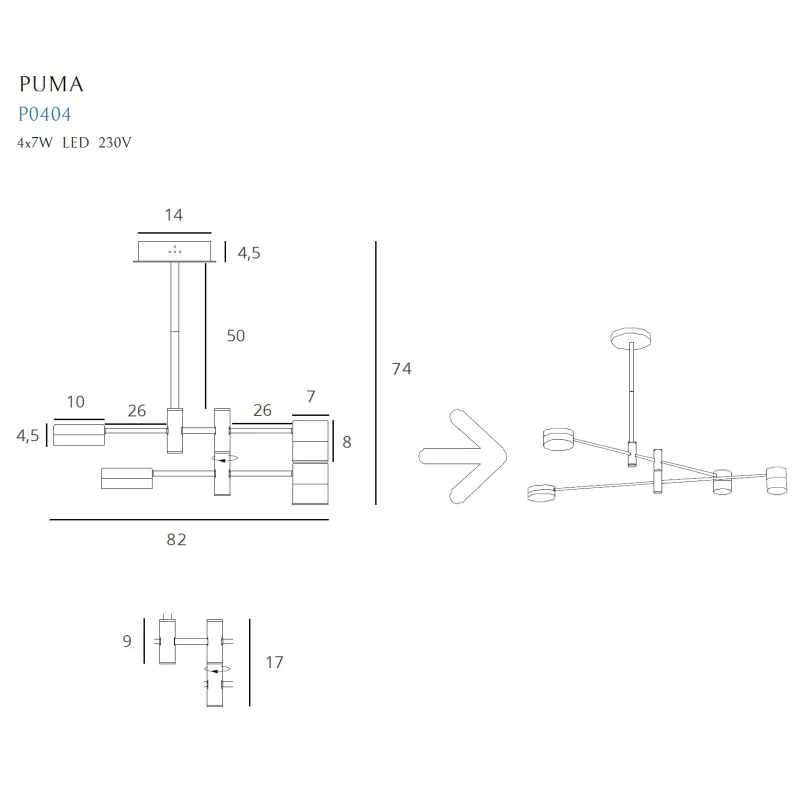 Suspensie PUMA P0404 Max Light LED, Auriu, Polonia