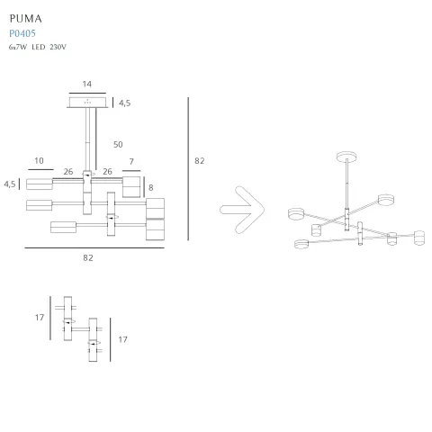 Suspensie PUMA P0405 Max Light LED, Auriu, Polonia