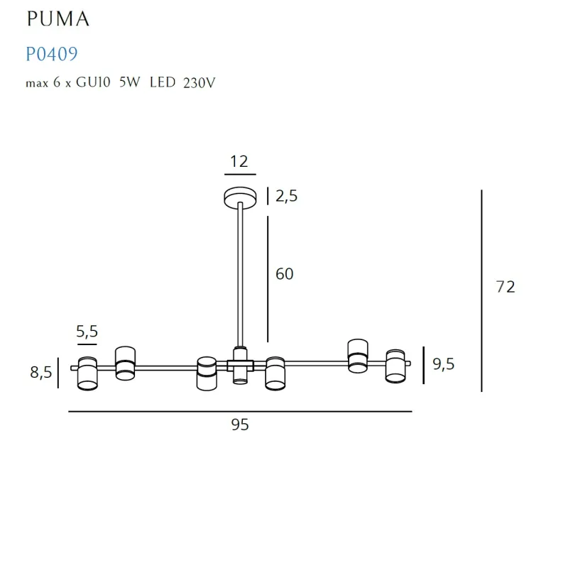 Suspensie PUMA P0409 Max Light GU10, Auriu, Polonia