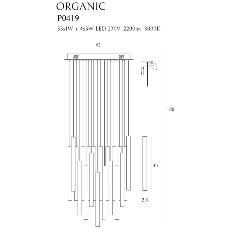 Suspensie ORGANIC Ix33 P0419D Max Light LED, Negru, Polonia