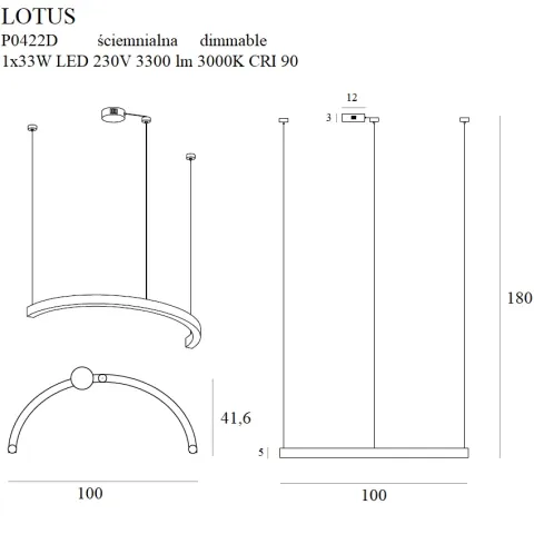 Suspensie LOTUS P0422D Max Light LED, Auriu, Polonia