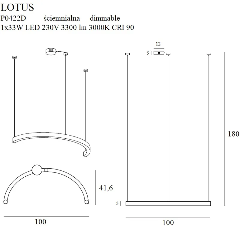 Suspensie LOTUS P0422D Max Light LED, Auriu, Polonia