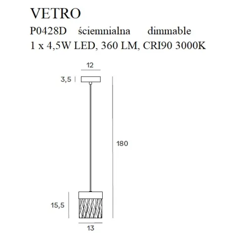 Pendul VETRO P0428D Max Light LED, Auriu, Polonia