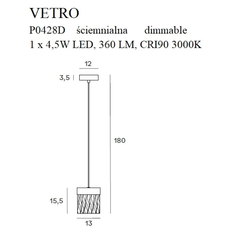 Pendul VETRO P0428D Max Light LED, Auriu, Polonia