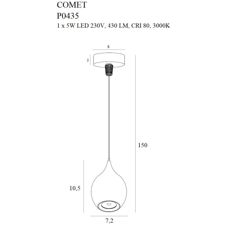 Pendul COMET P0435 Max Light LED, Negru, Polonia