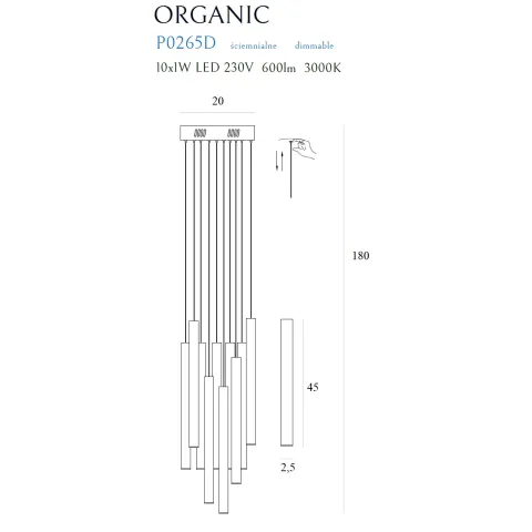 Suspensie ORGANIC P0524D Max Light LED, Auriu, Polonia