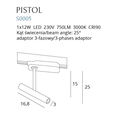 Downlight Sina 3 Faze PISTOL S0005 Max Light LED, Alb, Polonia