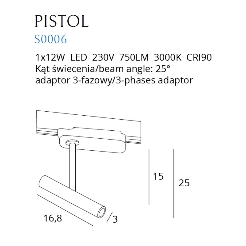 Downlight Sina 3 Faze PISTOL S0006 Max Light LED, Negru, Polonia
