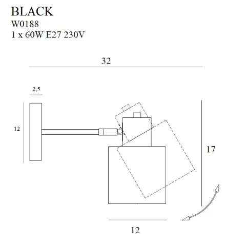 Aplica BLACK W0188 Max Light E27, Negru, Polonia