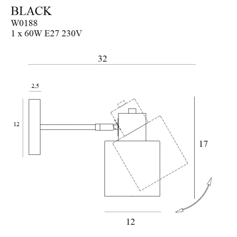 Aplica BLACK W0188 Max Light E27, Negru, Polonia