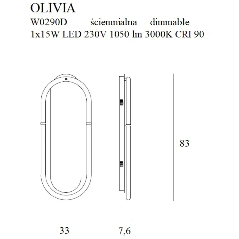 Aplica OLIVIA W0290D Max Light LED, Auriu, Polonia