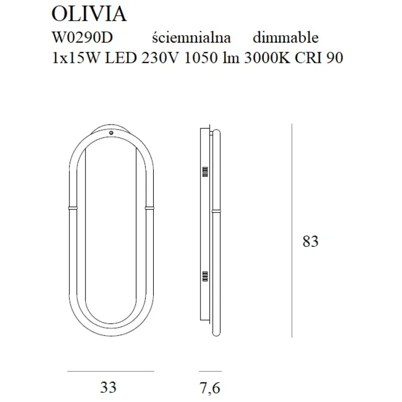 Aplica OLIVIA W0290D Max Light LED, Auriu, Polonia