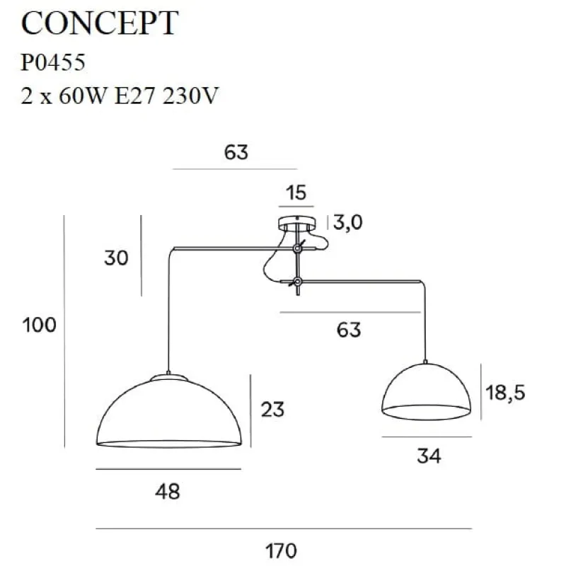 Suspensie CONCEPT P0455 Max Light E27, Negru, Polonia