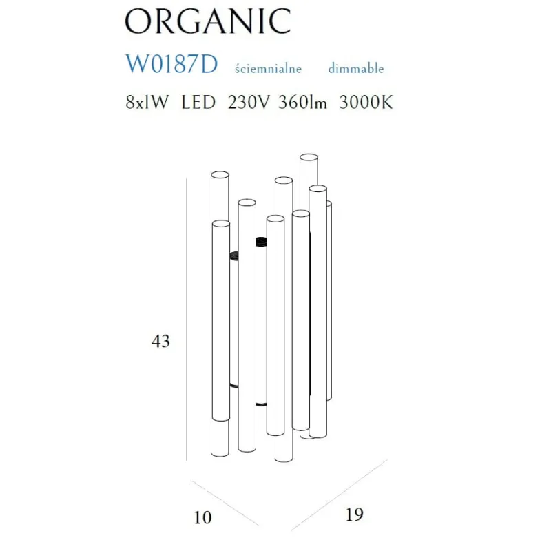 Aplica ORGANIC W0187D Max Light LED, Auriu, Polonia