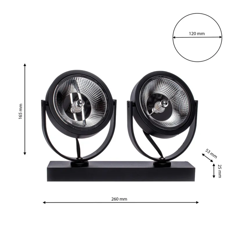 Downlight Aplicat Circular LUGAR Milagro Modern, AR111 GU10, Negru, ML5706, Polonia