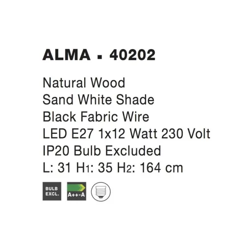 Lampadar 40202 Alma Nova Luce, Natural, E27, Negru