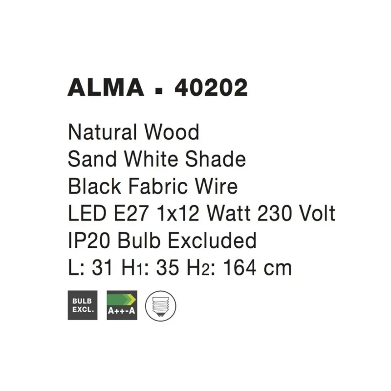 Lampadar 40202 Alma Nova Luce, Natural, E27, Negru