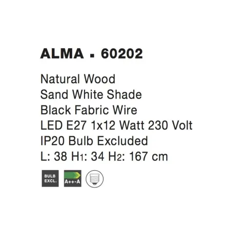 Lampadar 60202 Alma Nova Luce, Natural, E27, Negru