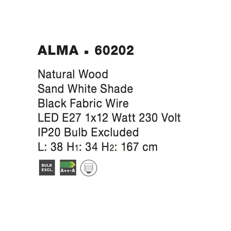 Lampadar 60202 Alma Nova Luce, Natural, E27, Negru