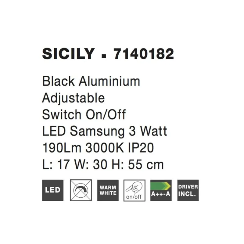 Veioza 7140182 Sicily Nova Luce, Modern, Led, Negru