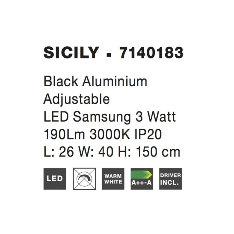 Lampadar 7140183 Sicily Nova Luce, Modern, Led, Negru