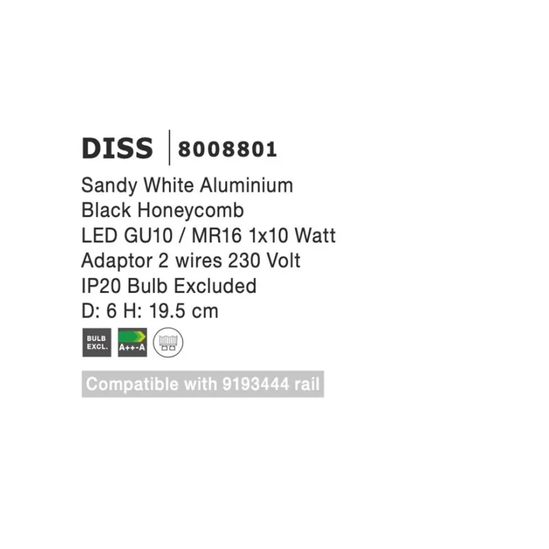 Sistem suspensie Șina 1 Fază 8008801 2-Wires Track Nova Luce, Gu10
