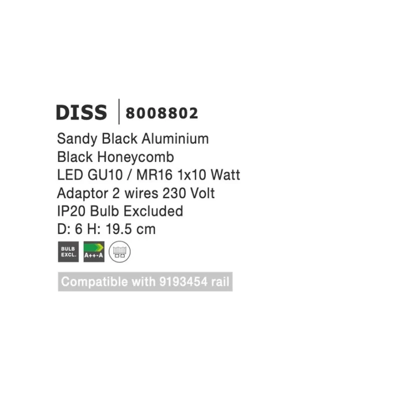 Sistem suspensie Șina 1 Fază 8008802 2-Wires Track Nova Luce, Gu10
