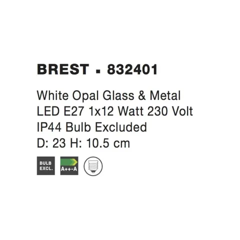 Aplica Baie 832401 Brest Nova Luce, Modern, E27, Alb