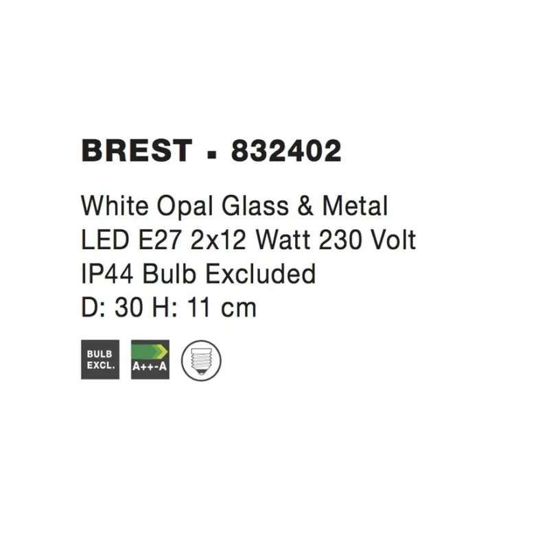 Aplica Baie 832402 Brest Nova Luce, Modern, E27, Alb