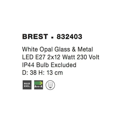 Aplica Baie 832403 Brest Nova Luce, Modern, E27, Alb