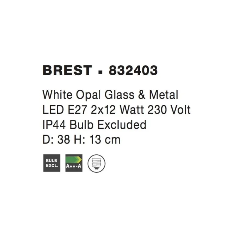 Aplica Baie 832403 Brest Nova Luce, Modern, E27, Alb