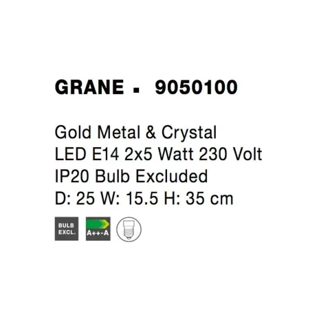 Aplica 9050100 Grane Nova Luce, Clasic, E14, Auriu