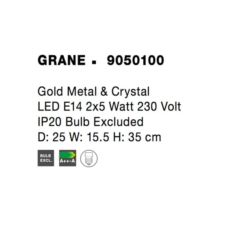 Aplica 9050100 Grane Nova Luce, Clasic, E14, Auriu