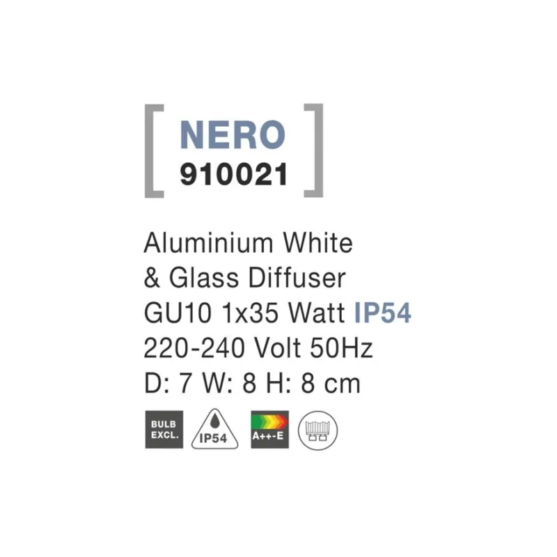 Aplica Exterior 910021 Nero Nova Luce, Modern, Gu10, Alb