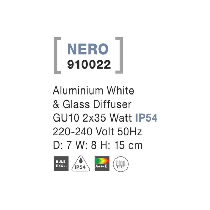 Aplica Exterior 910022 Nero Nova Luce, Modern, Gu10, Alb