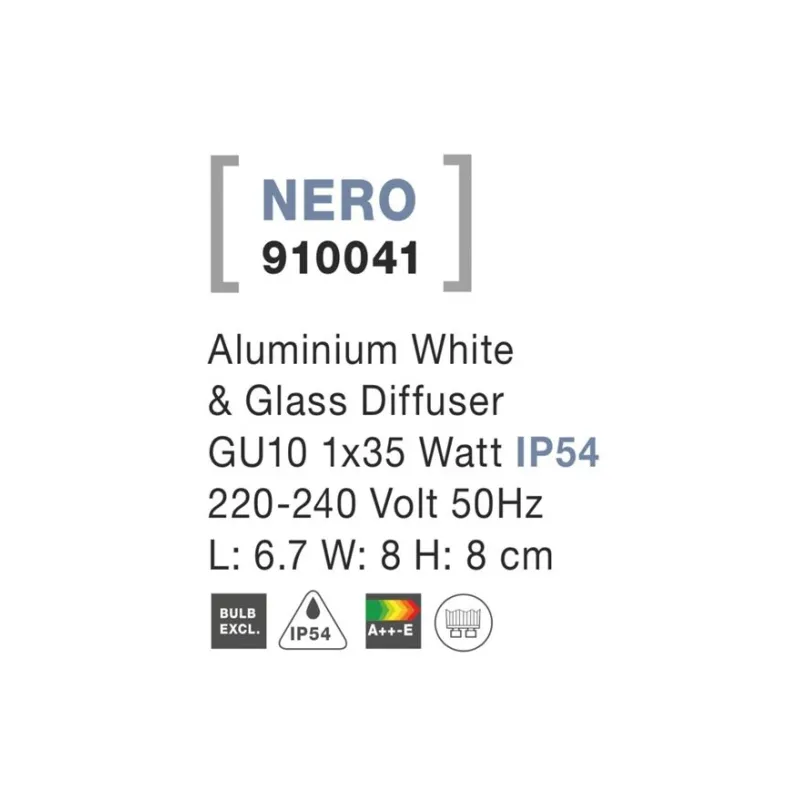Aplica Exterior 910041 Nero Nova Luce, Modern, Gu10, Alb