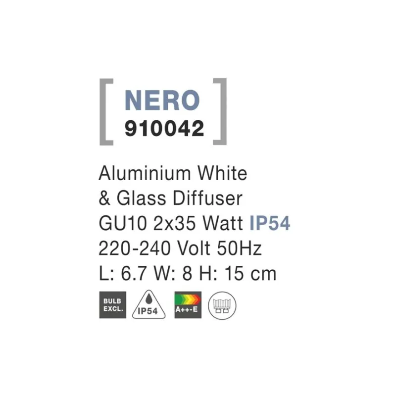 Aplica Exterior 910042 Nero Nova Luce, Modern, Gu10, Alb