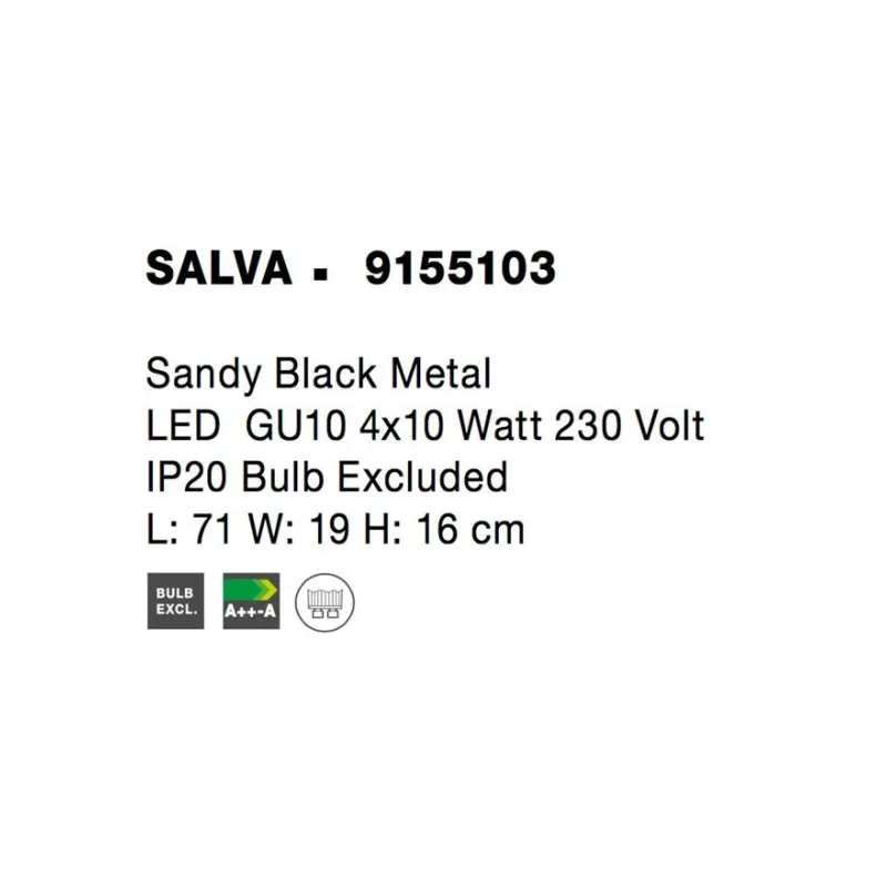 Lustra Spot 9155103 Salva Nova Luce, Modern, Gu10, Negru