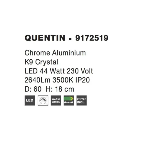 Lustra Plafon 9172519 Quentin Nova Luce, Clasic, Led, Crom