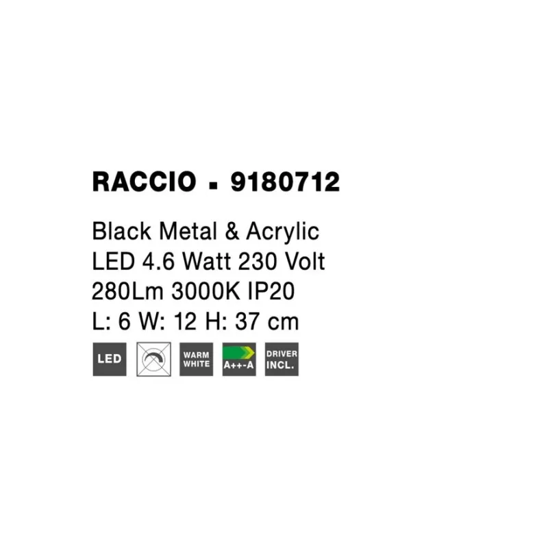 Aplica 9180712 Raccio Nova Luce, Modern, Led, Negru
