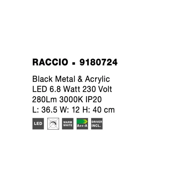 Veioza 9180724 Raccio Nova Luce, Modern, Led, Negru