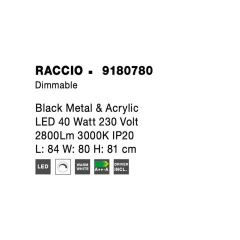 Lustra 9180780 Raccio Nova Luce, Modern, Led, Negru