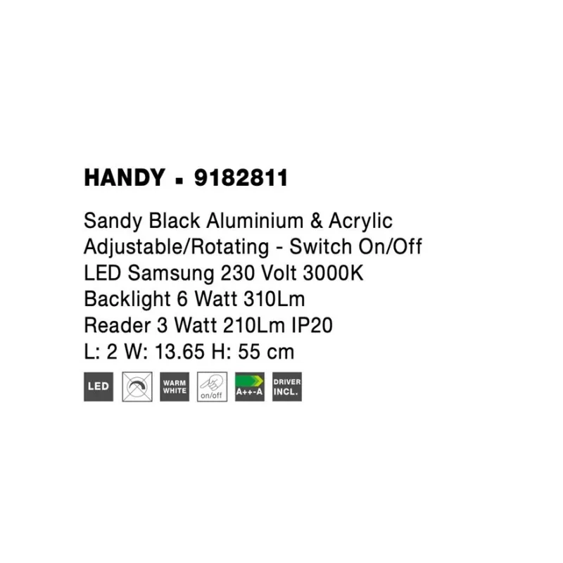 Aplica 9182811 Handy Nova Luce, Modern, Led, Negru